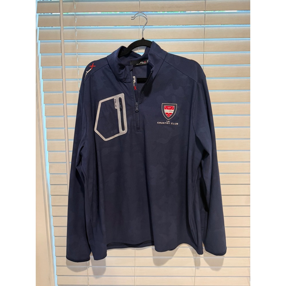 RLX Ralph Lauren Mens XL US Open The Country Club Navy Camo Quarter Zip Pullover